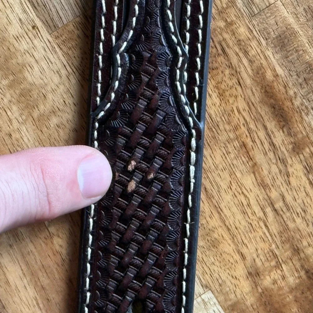 Cavenders Kids Brown Leather Western Belt Cross Studs Basketweave‎ Sz 22 9600802